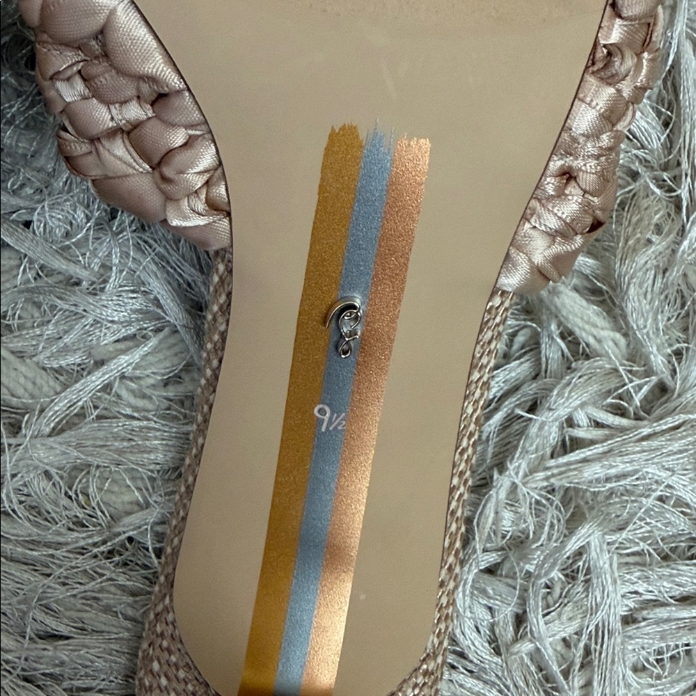 Sam Edelman Paisley Satin Logo Kitten Heel Mule Sandals in Ecru Ribbon Sz 9.5 - Picture 11 of 12